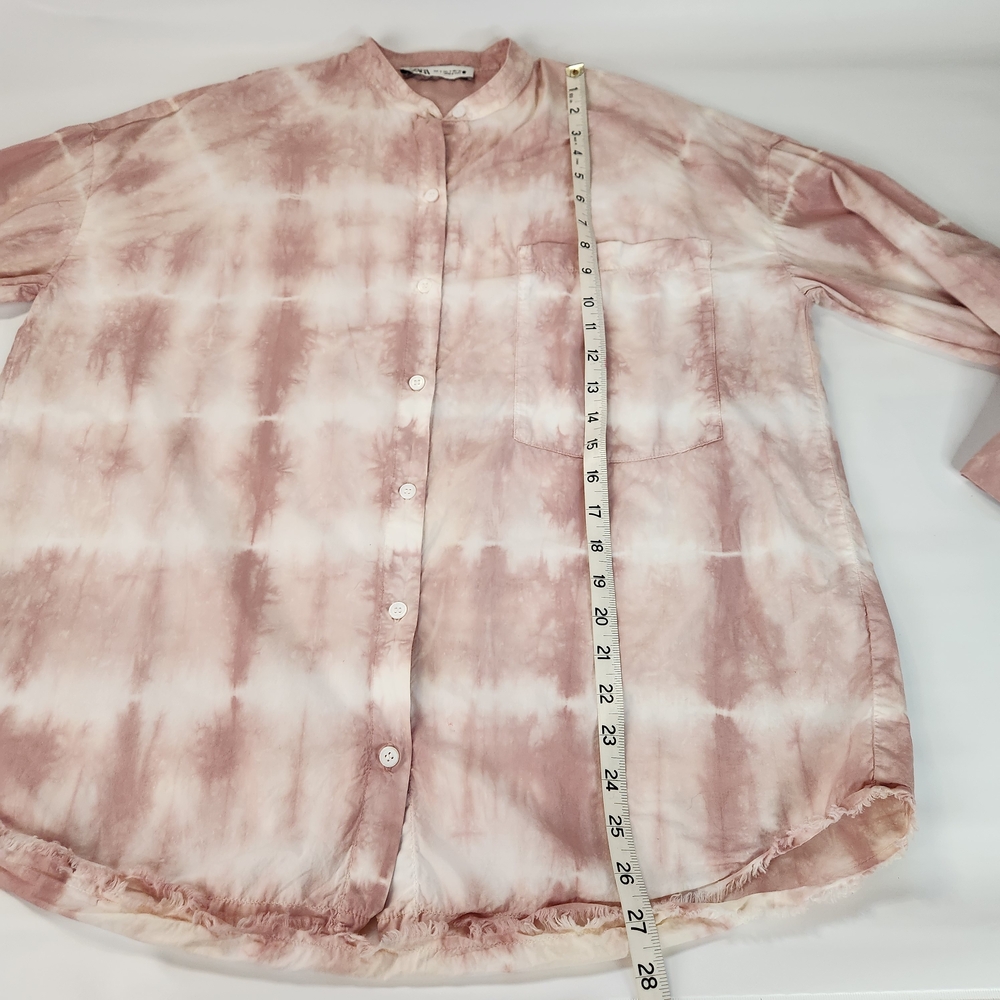 Zara Blouse Women's Small Tie Dye Button Up Long Sleeve Striped Shirt Top